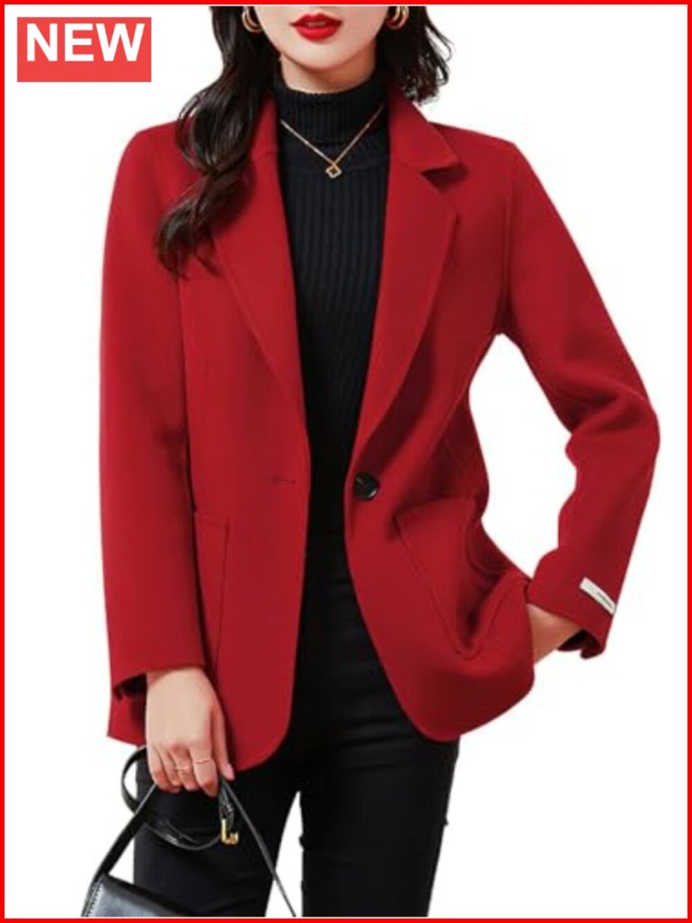 Wool Blend Pea Coat Notched Lapel 1-Button Business Office Blazer